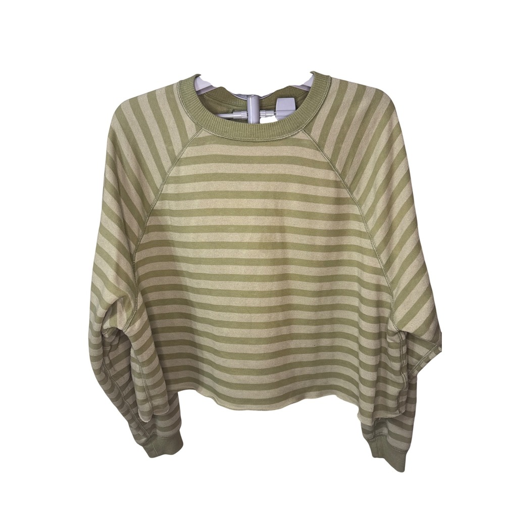 American Eagle Cropped Striped Sweatshirt XL Green Cream Raglan Pullover